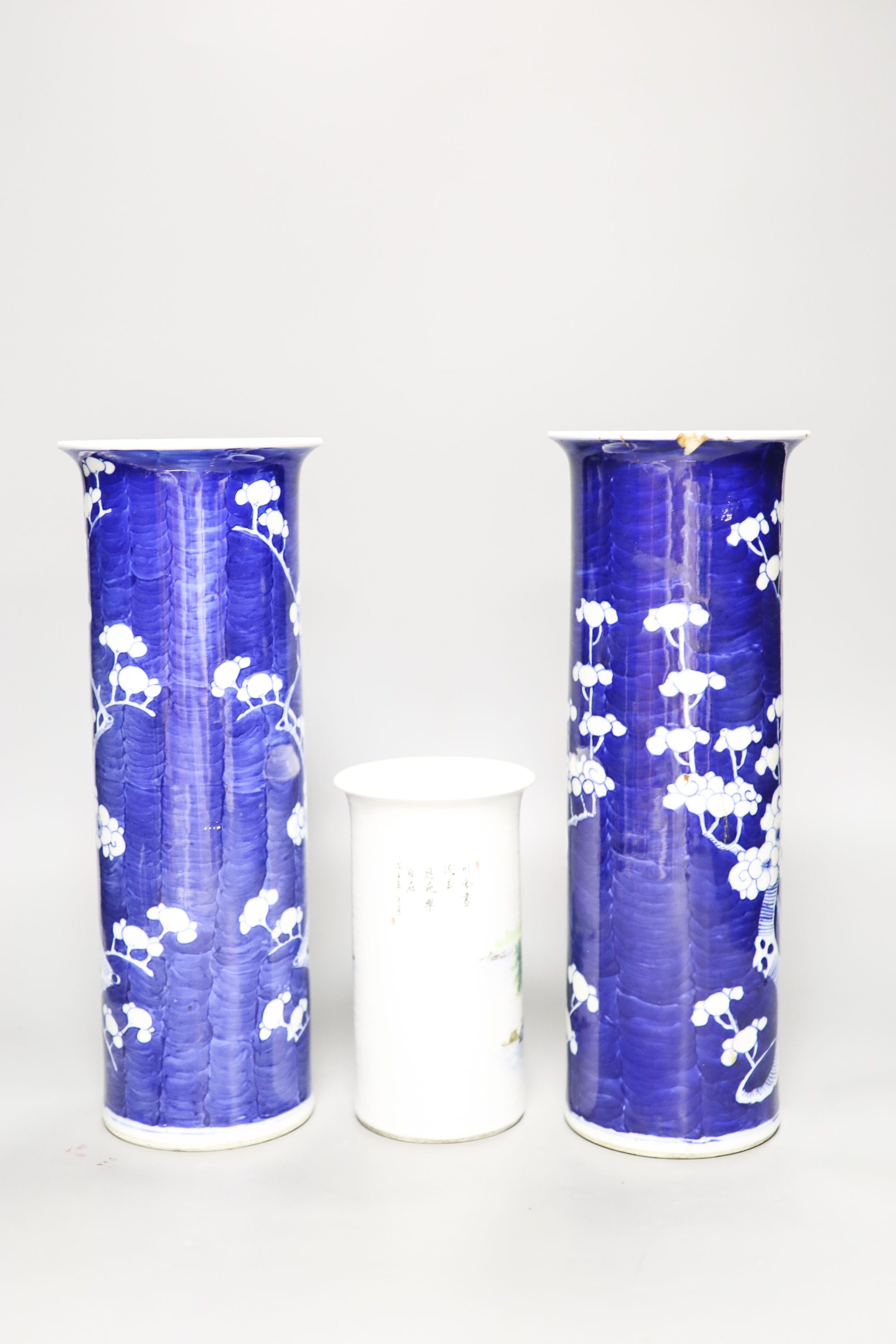 Three Chinese sleeve vases, 19th century and later, tallest 30.5 cm